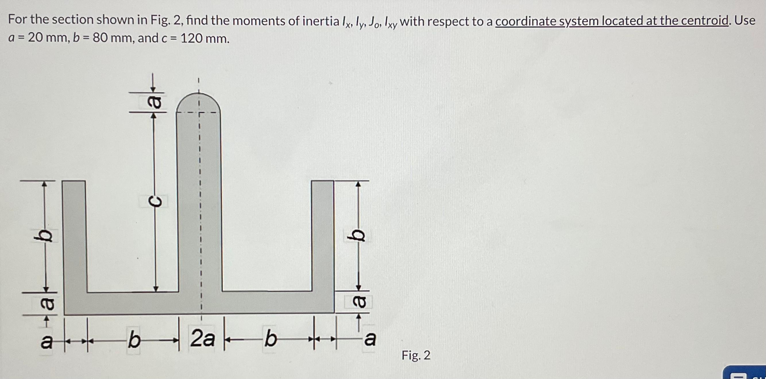 For the section shown in Fig. 2 , find the