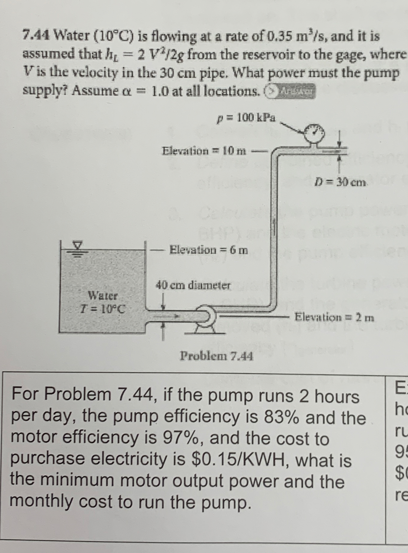 7 . 4 4 Water ( 1 0 C ) is flowing at a rate of 0