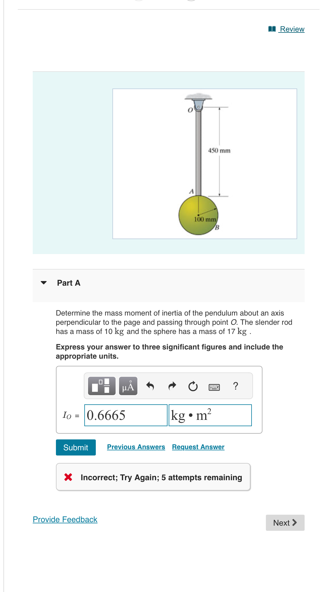 Review Part A Determine the mass moment of