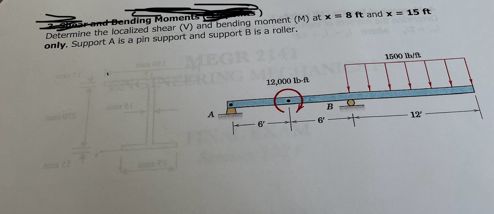 Determine the localized shear ( V ) and bending