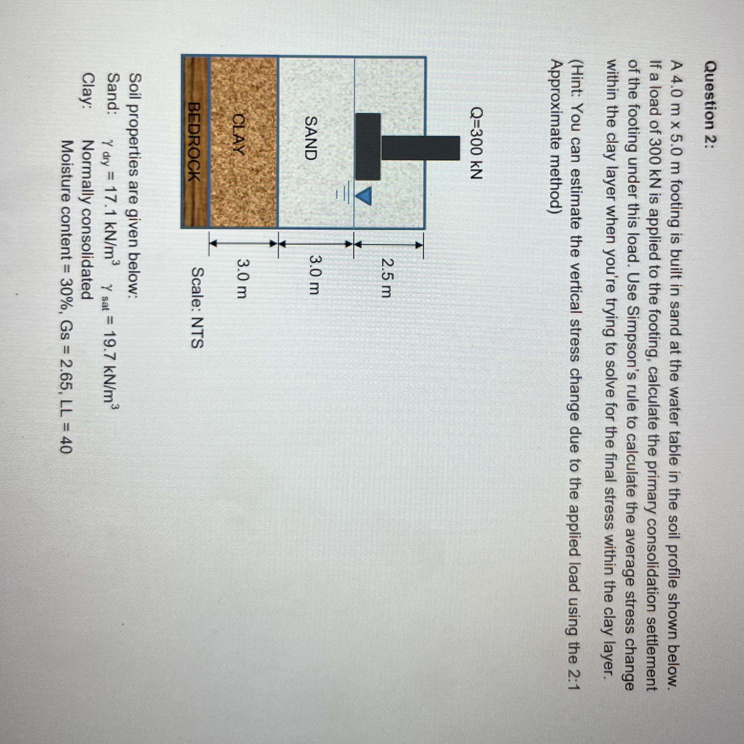 Question 2 : A 4 . 0 m 5 . 0 m footing is built