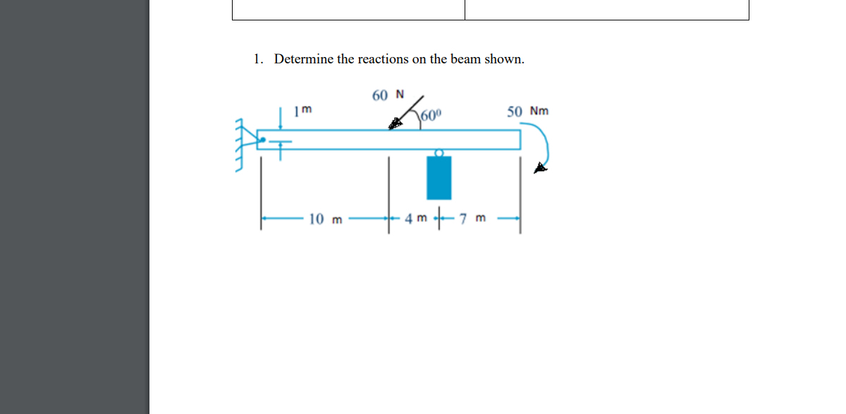 I. Deteminc the reactions on the beam shown.