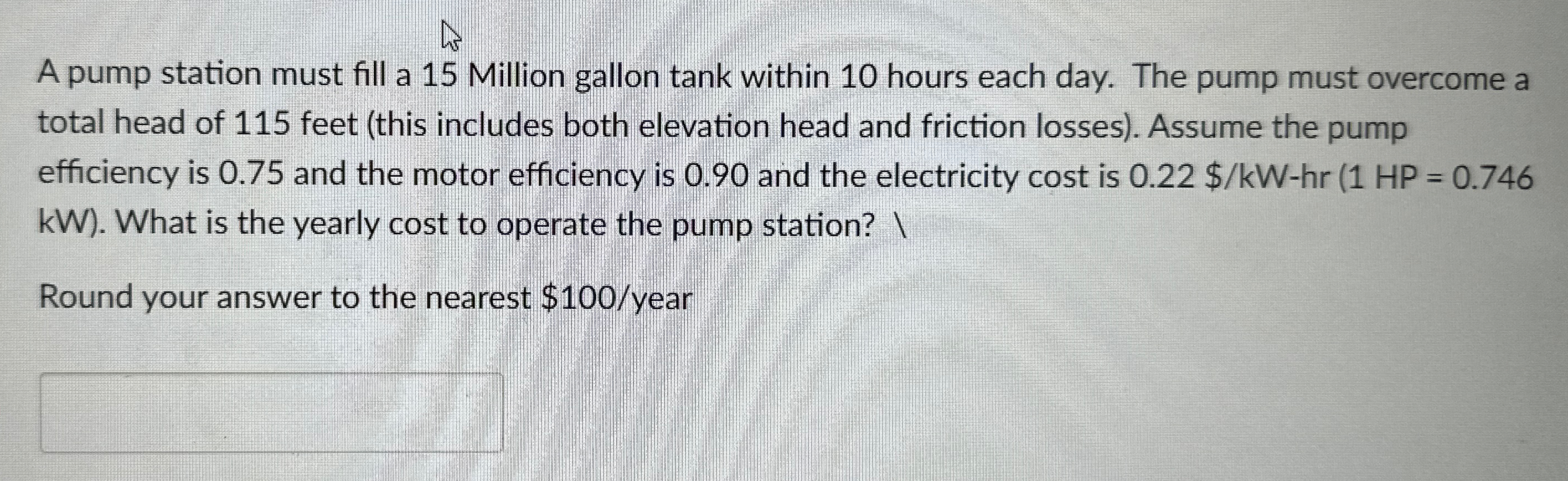 A pump station must fill a 1 5 Million gallon