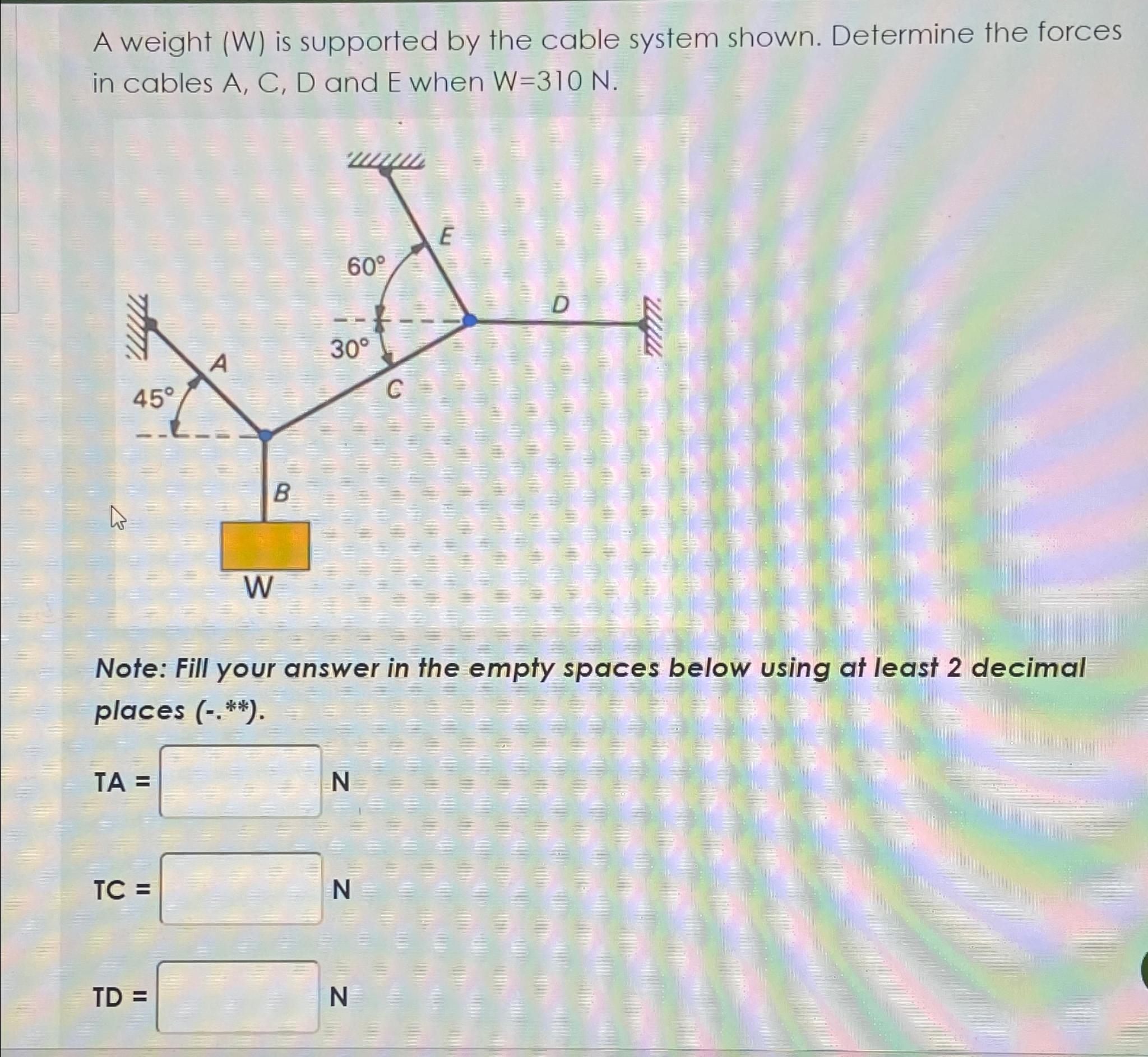 A weight ( W ) is supported by the cable system