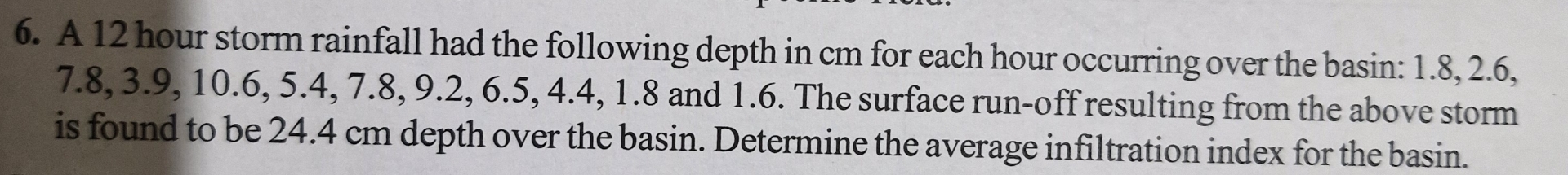 A 1 2 hour storm rainfall had the following depth