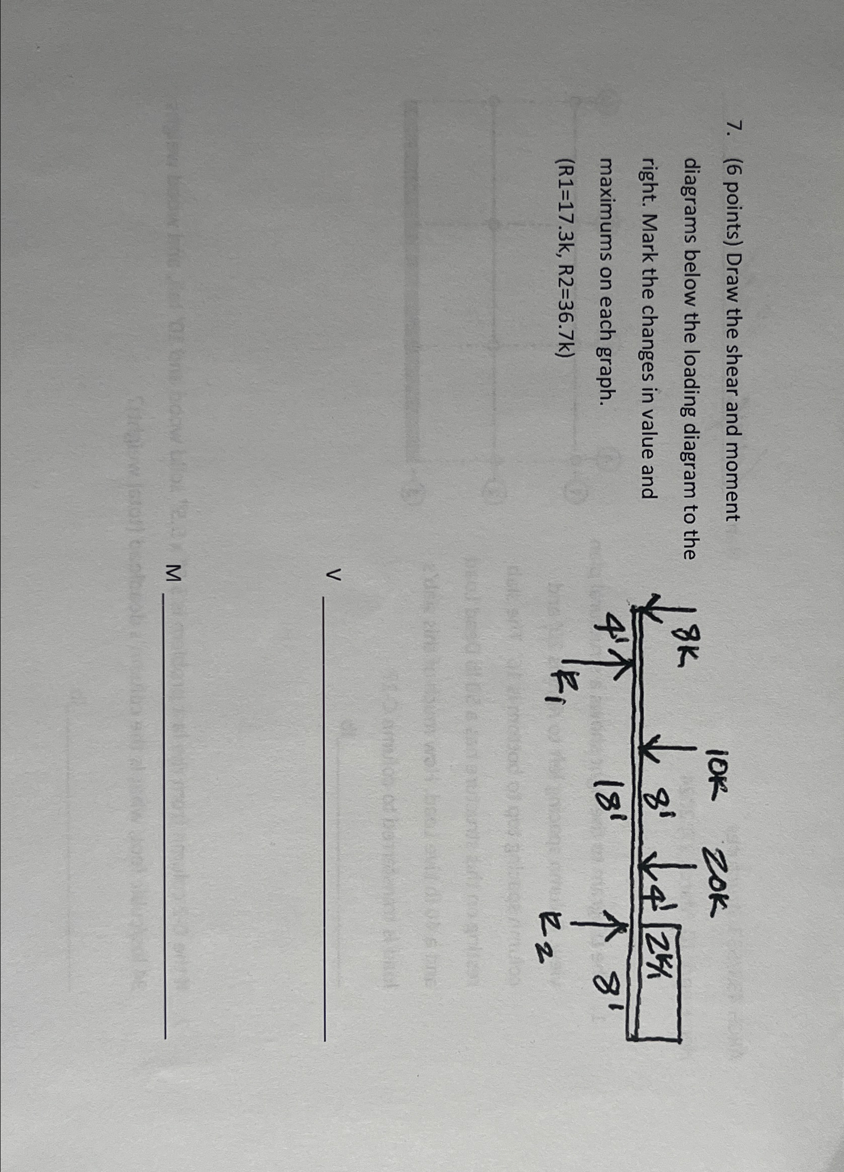 ( 6 points ) Draw the shear and moment diagrams