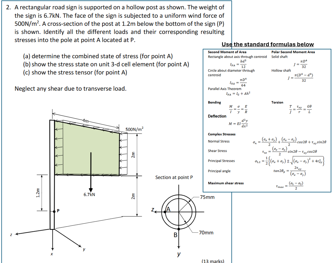 A rectangular road sign is supported on a hollow