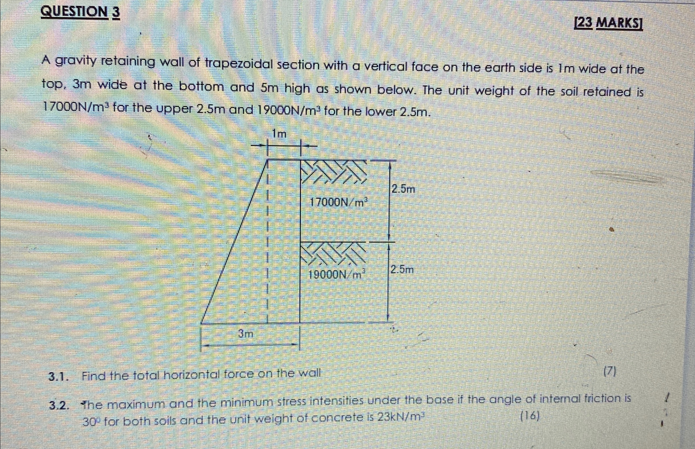 QUESTION 3 [ 2 3 MARKS ] A gravity retaining wall