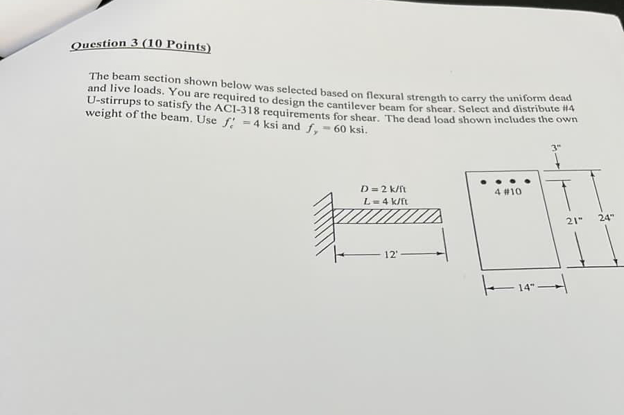 The beam section shown below was selected based