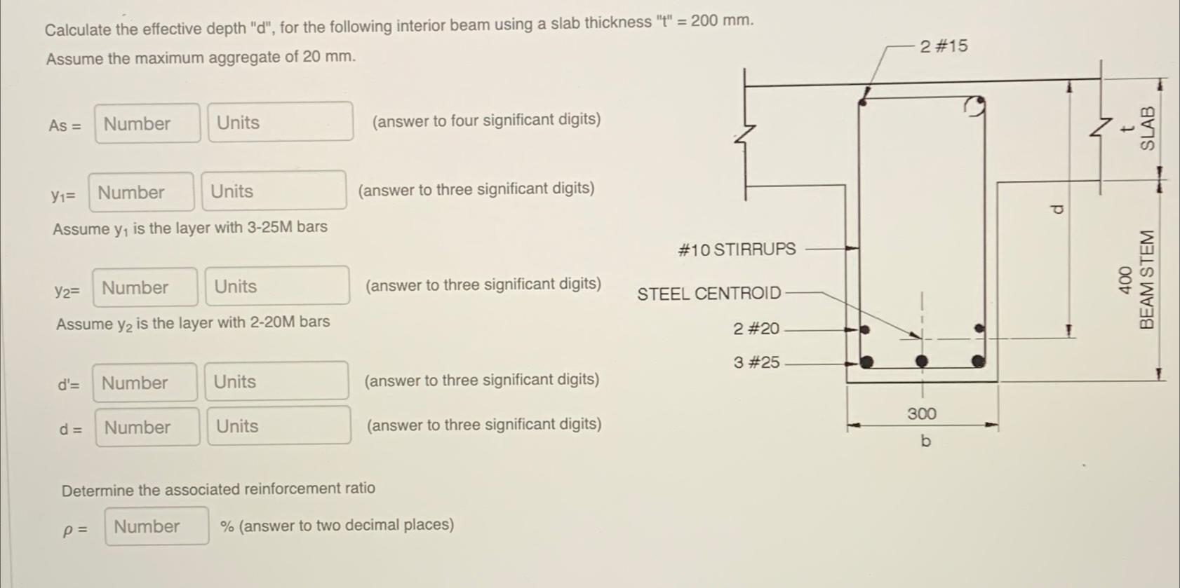 Calculate the effective depth " d " , for the