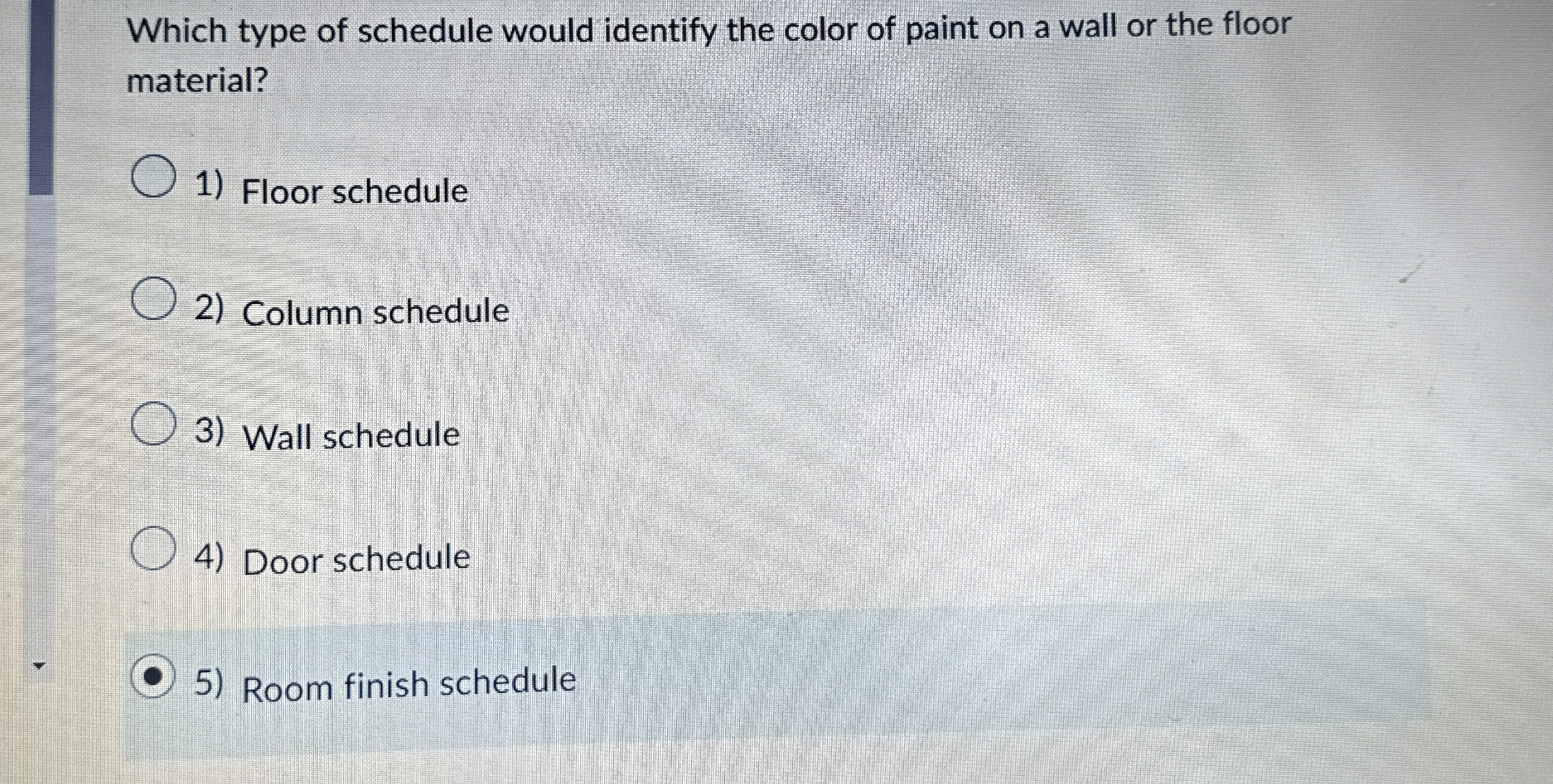Which type of schedule would identify the color