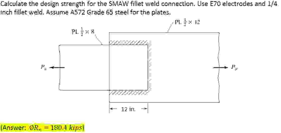 Calculate the design strength for the SMAW fillet