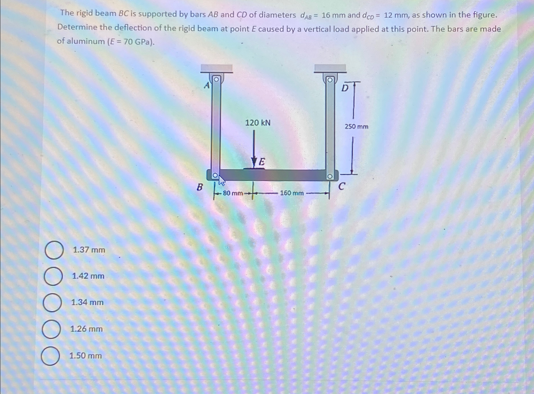 The rigid beam B C is supported by bars A B and C