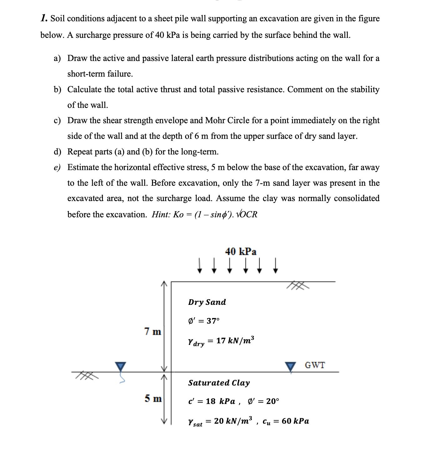 Soil conditions adjacent to a sheet pile wall