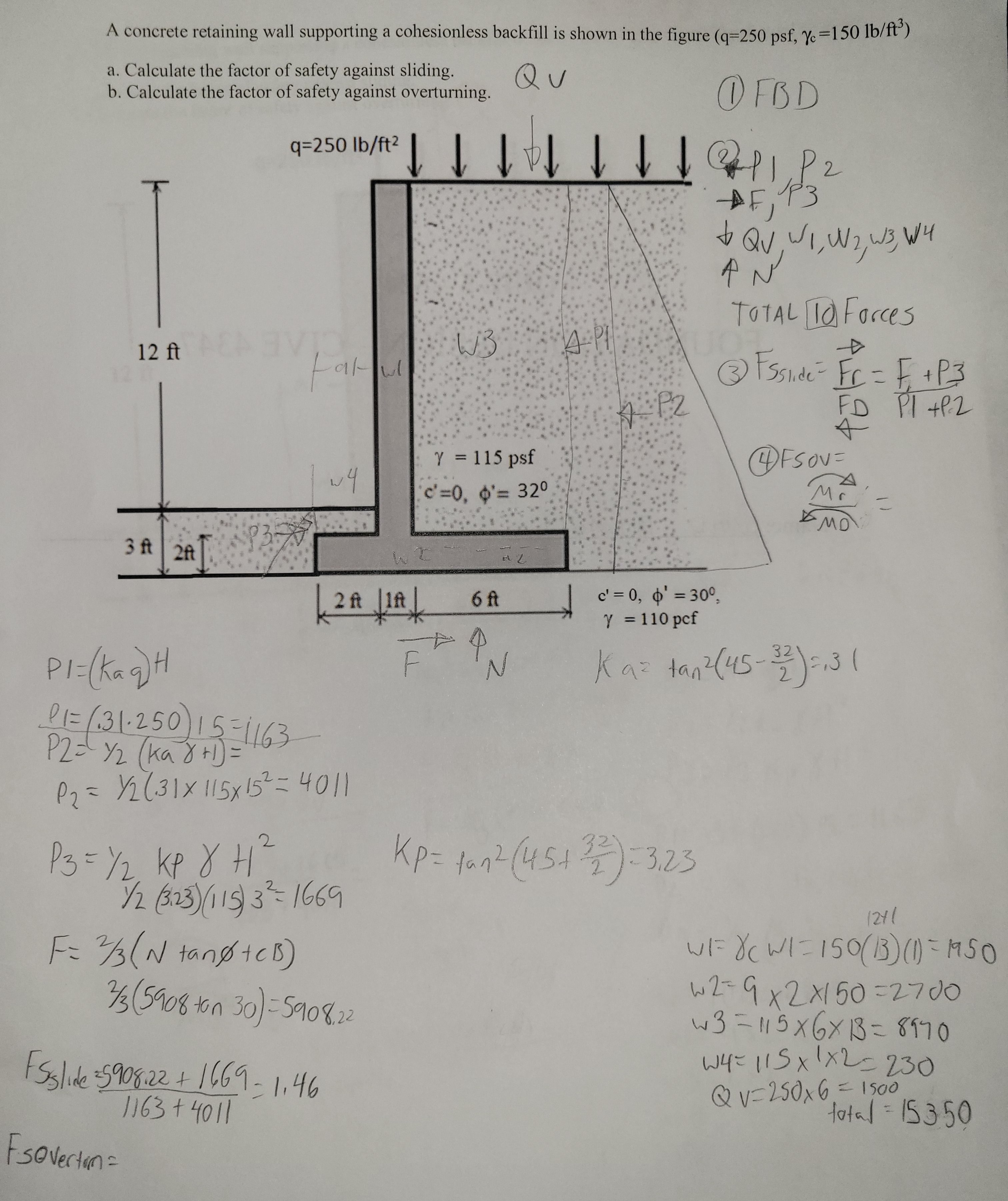 Solve part B Factor of safety overturning = 2 . 8