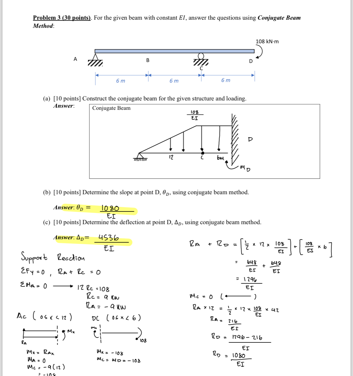 Problem 2 ( 3 0 points ) . For the given beam