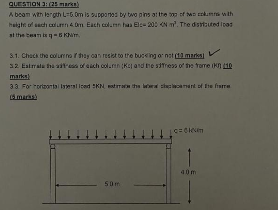 QUESTION 4 : ( 2 5 marks ) 4 . 1 . The supports