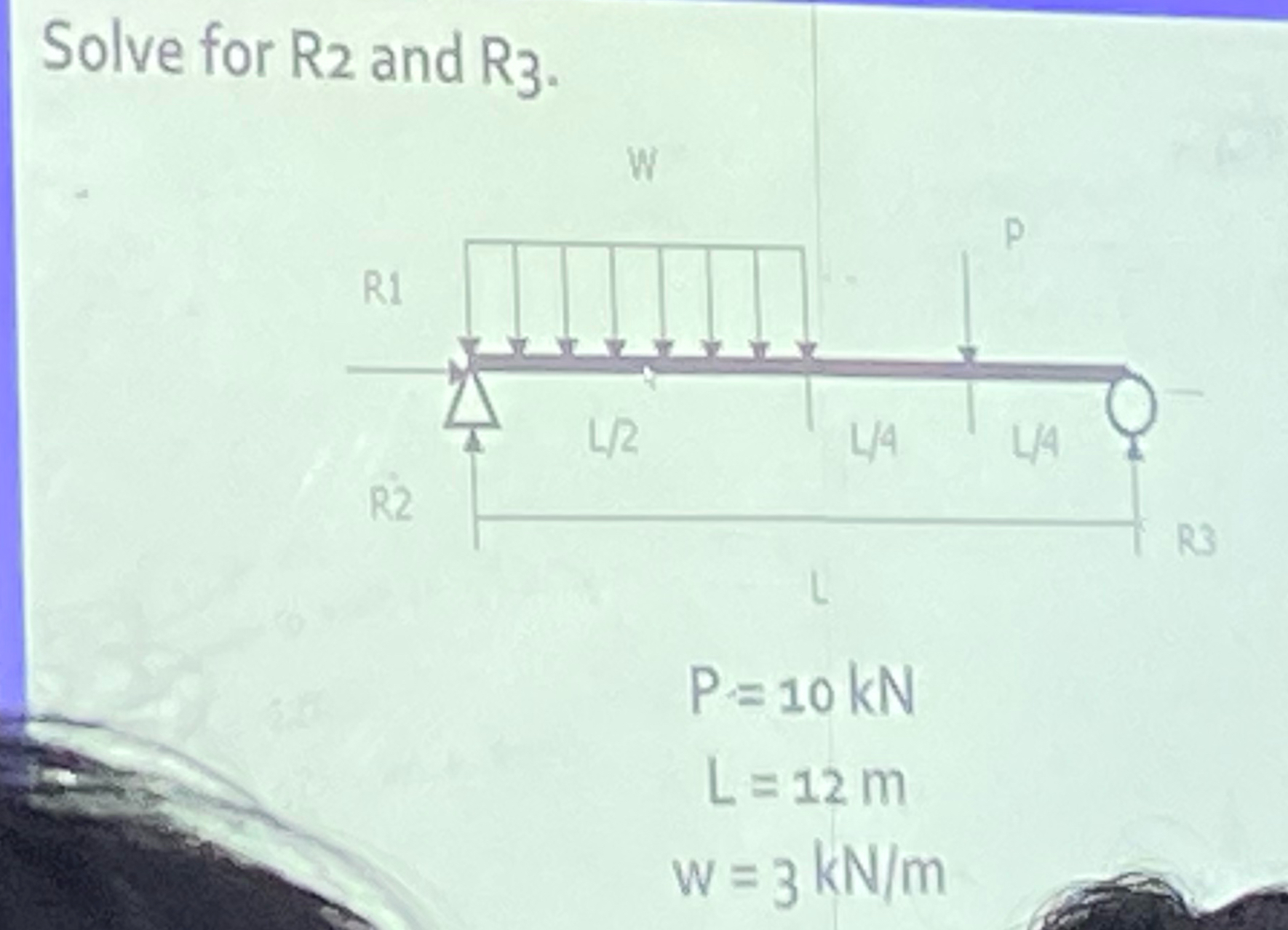 Solve for R 2 and R 3 . P = 1 0 k N L = 1 2 m W =