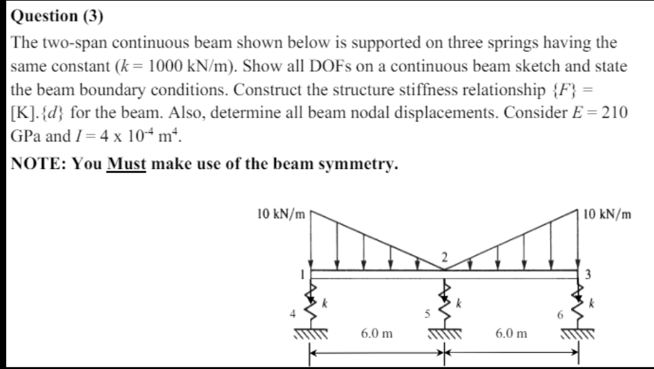 Question ( 3 ) The two - span continuous beam