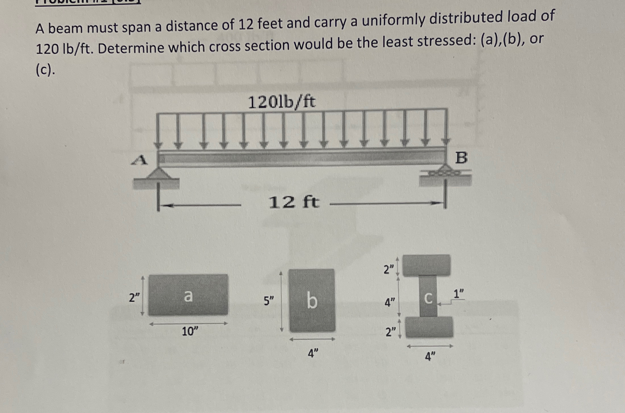 A beam must span a distance of 1 2 feet and carry