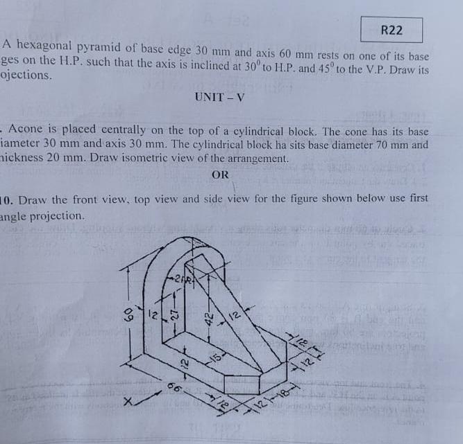 A hexagonal pyramid of base edge 3 0 m m and axis