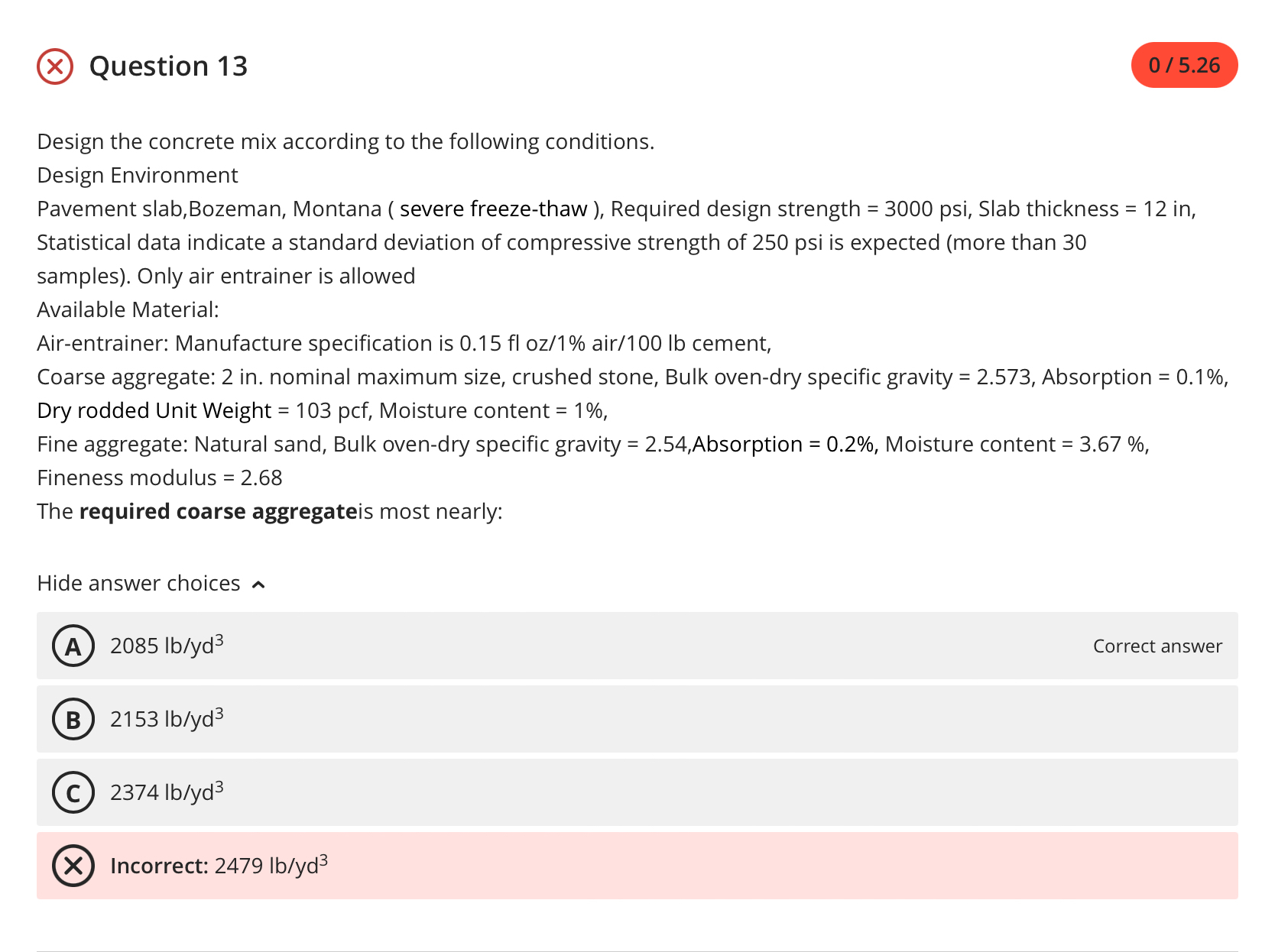 Question 1 3 Design the concrete mix according to