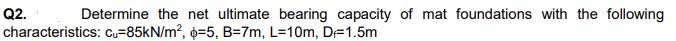Q 2 . Determine the net ultimate bearing capacity