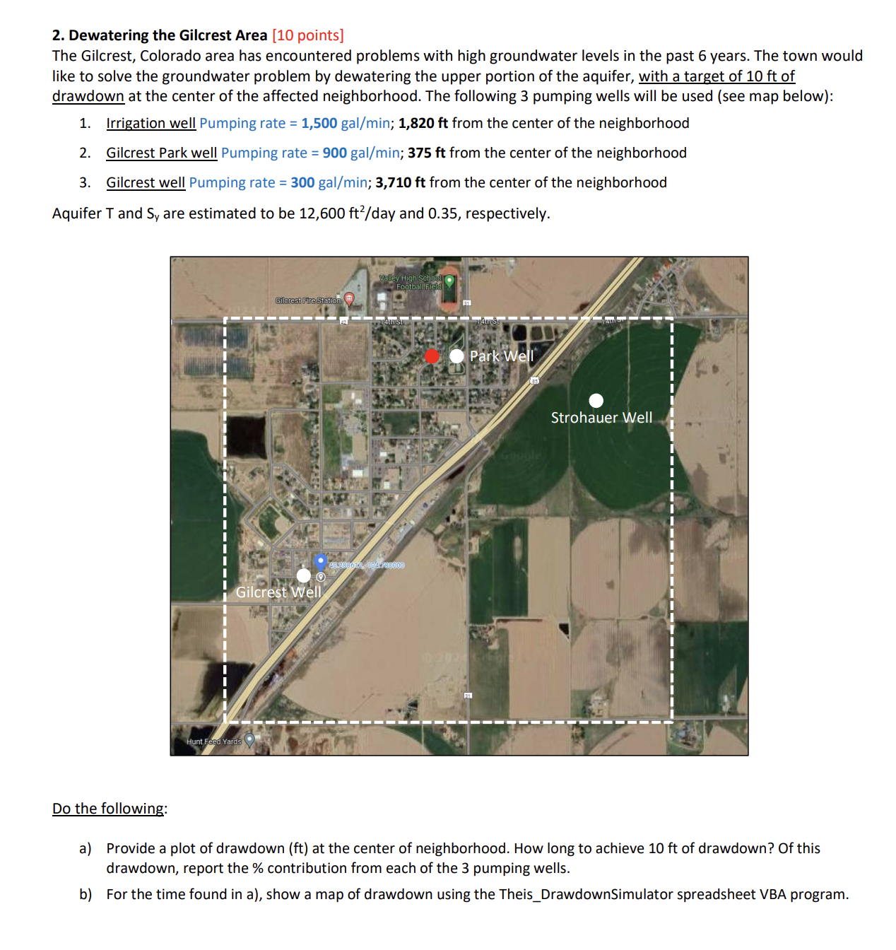 Dewatering the Gilcrest Area [ 1 0 points ] The
