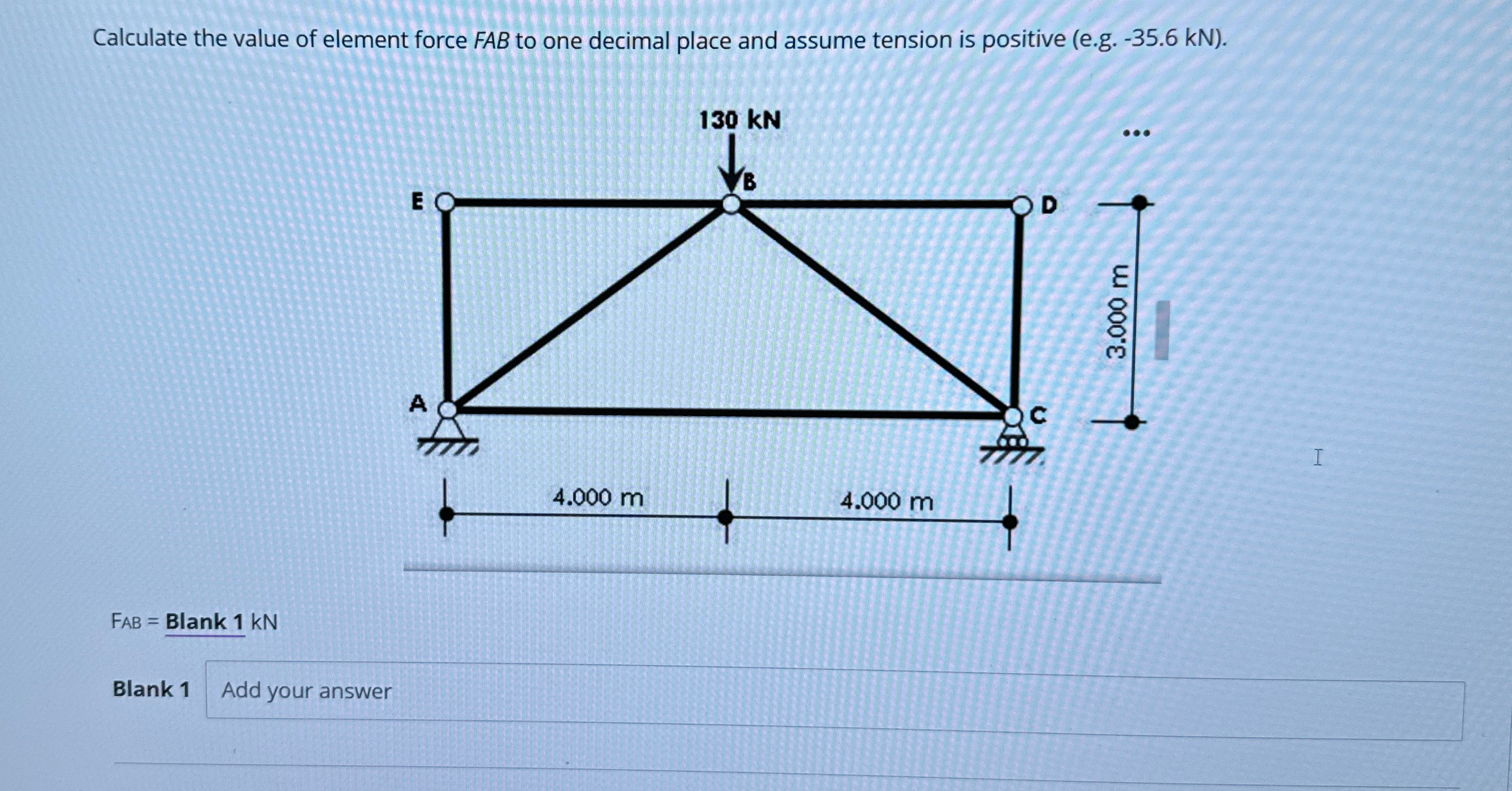 Calculate the value of element force FAB to one