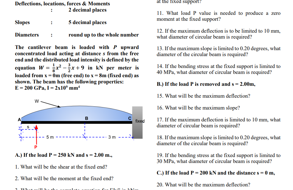 Show me the steps to solve A . ) If the load P =
