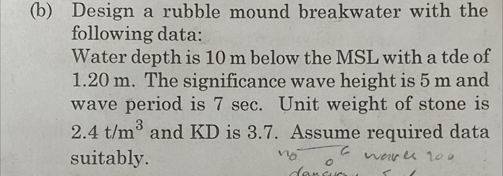 ( b ) Design a rubble mound breakwater with the