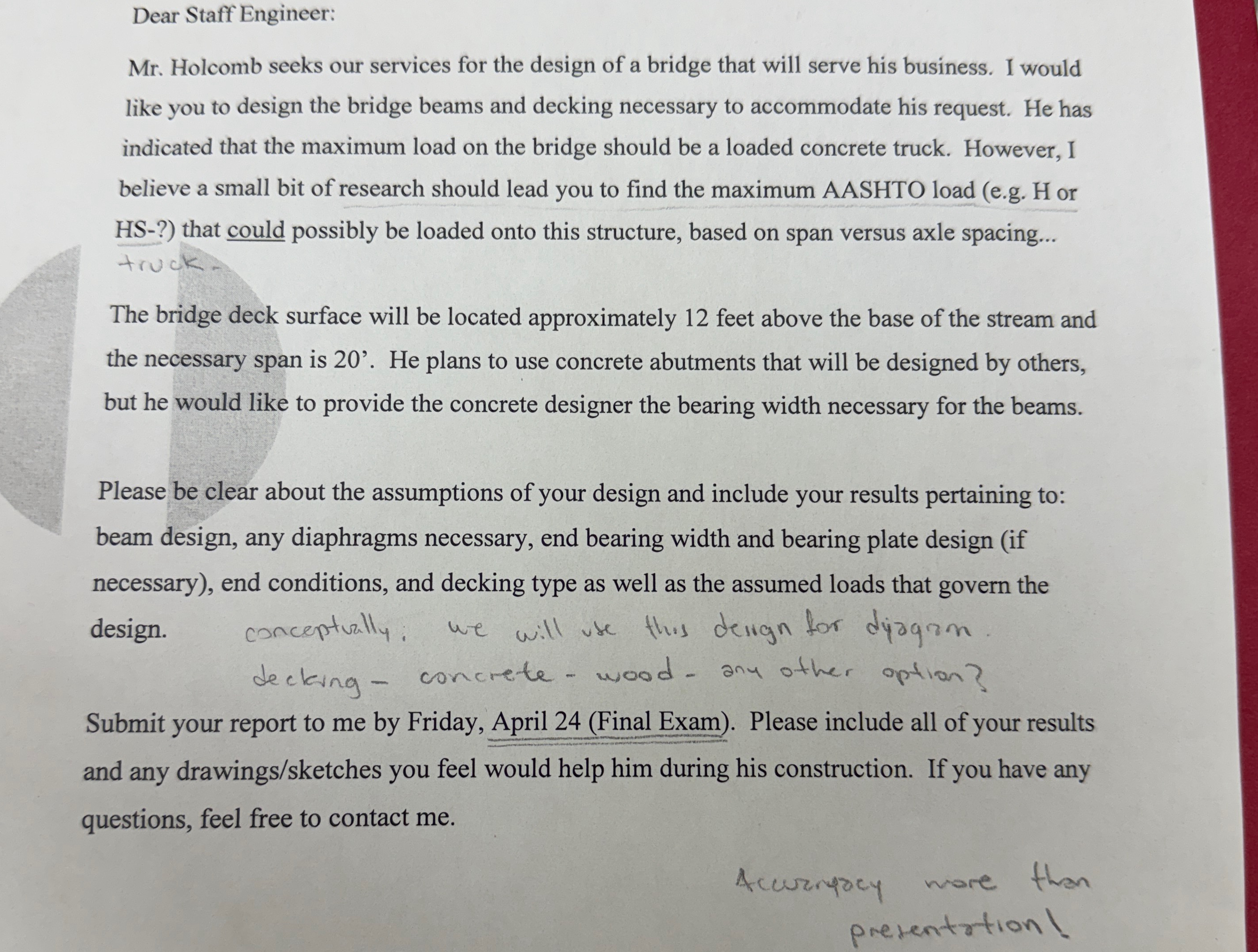 Dear Staff Engineer: Mr . Holcomb seeks our