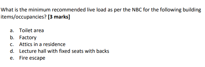 What is the minimum recommended live load as per