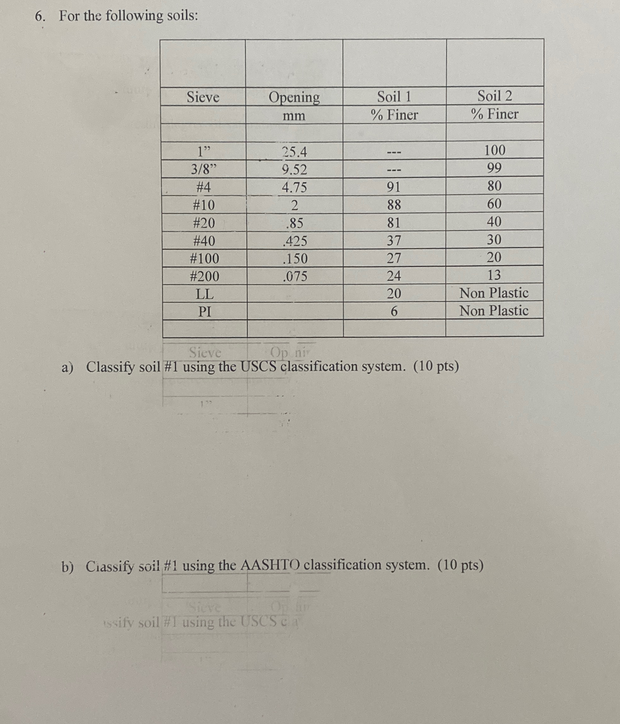 For the following soils: \ table [ [ , , , ] , [