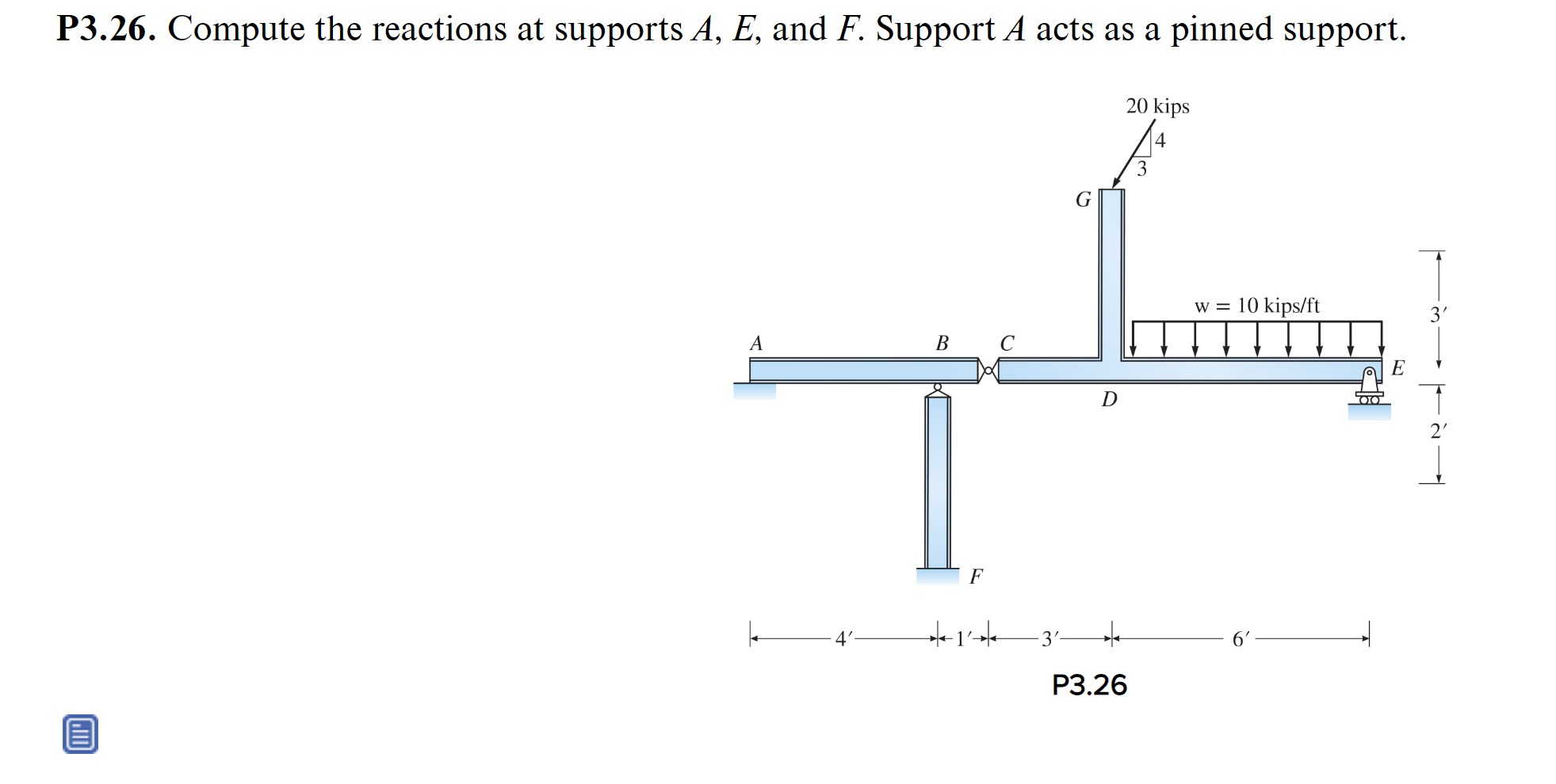 P 3 . 2 6 . Compute the reactions at supports A ,