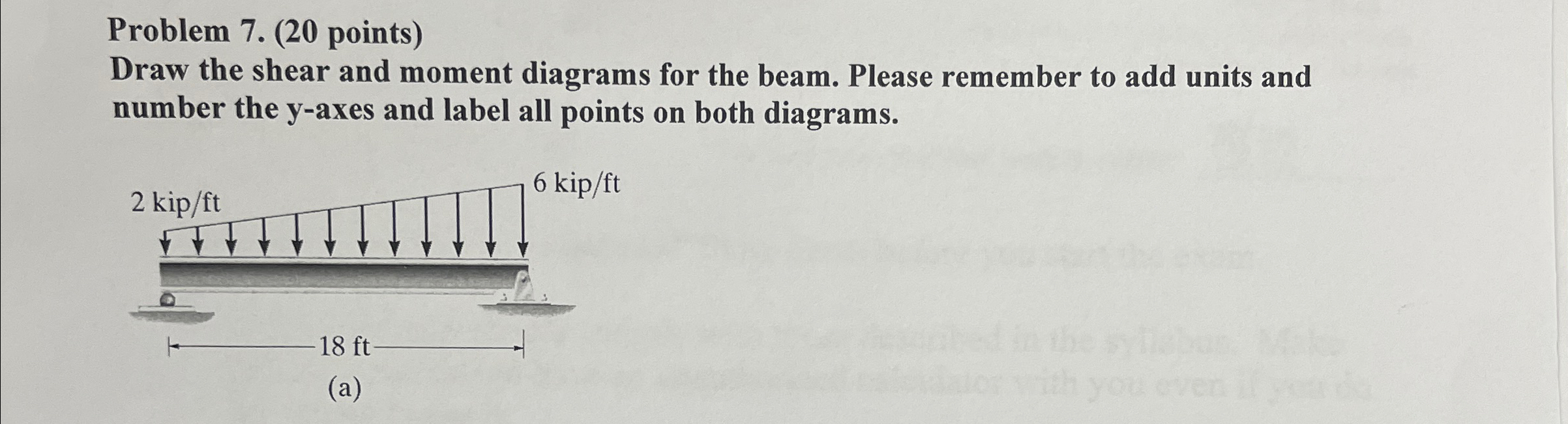 Problem 7 . ( 2 0 points ) Draw the shear and