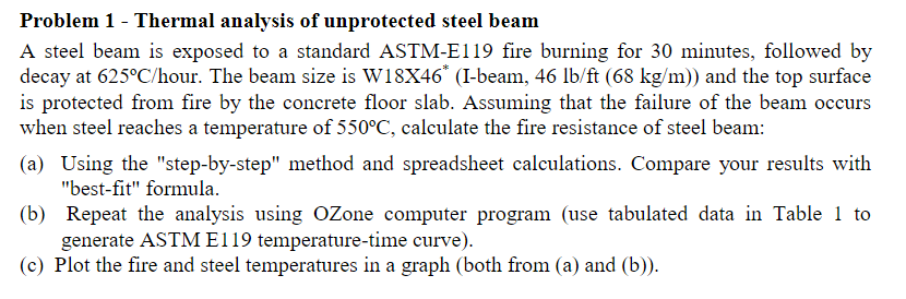 Problem 1 - Thermal analysis of unprotected steel