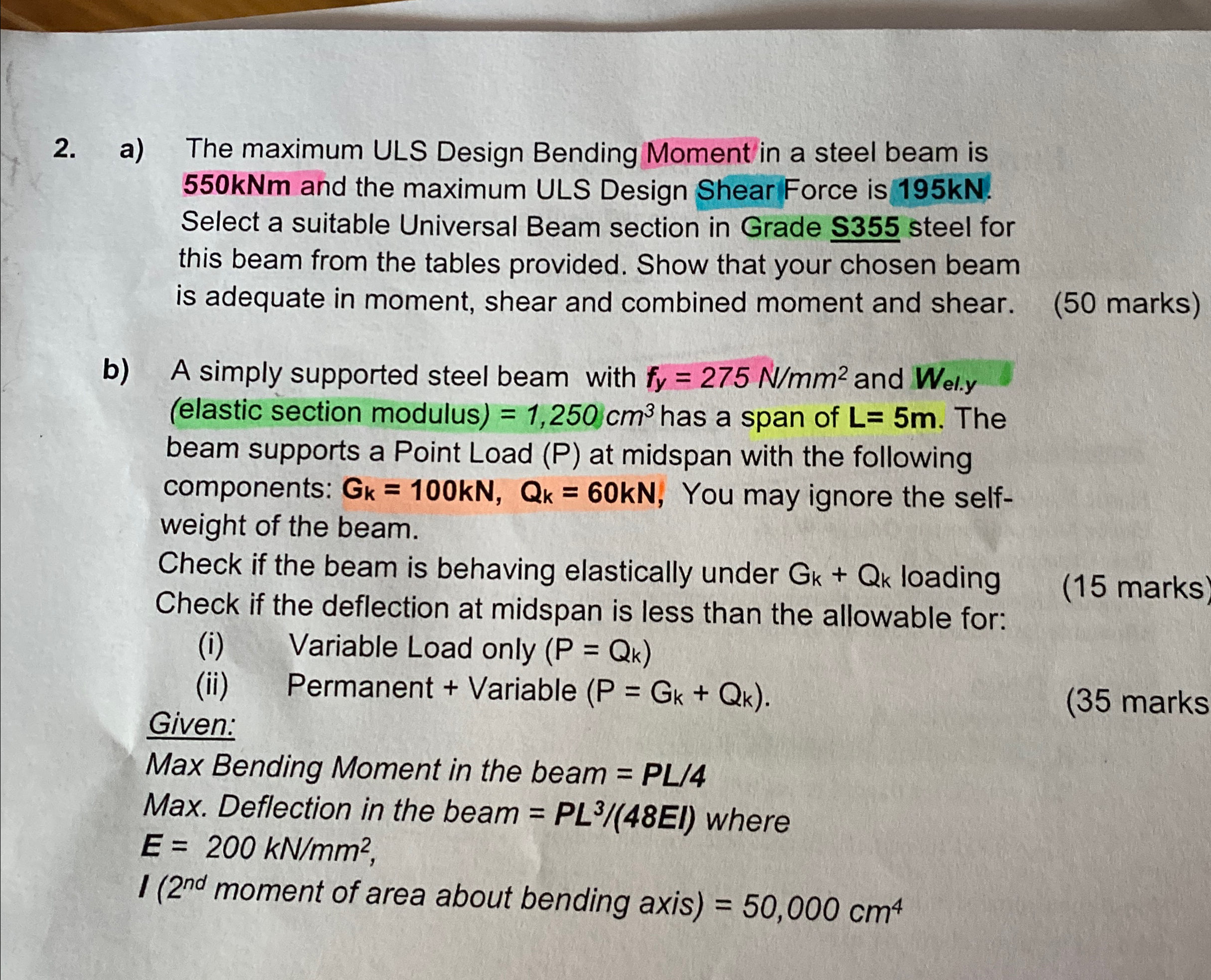 a ) The maximum ULS Design Bending Moment in a