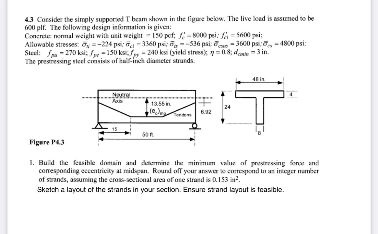 4 . 3 Consider the simply supported T beam shown