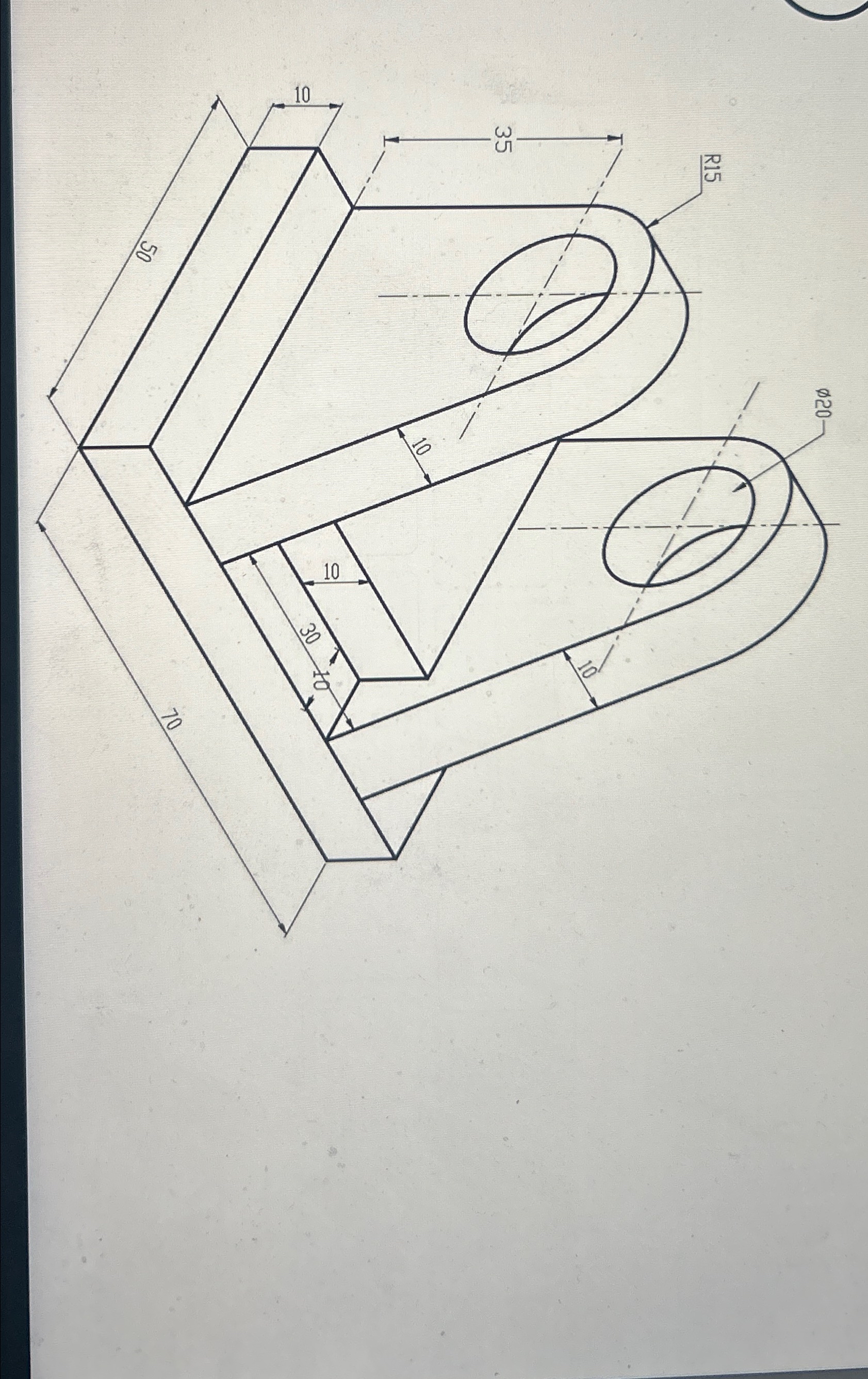 draw front, side, top views and label to