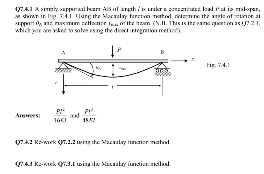 Q 7 . 4 . 1 A simply supported beam A B of length