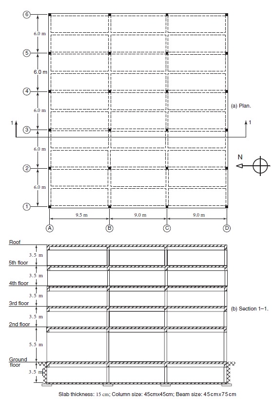 Slab thickness: 1 5 c m ; Column size: 4 5 c m 4