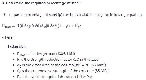 Determine the required percentage of steel: The