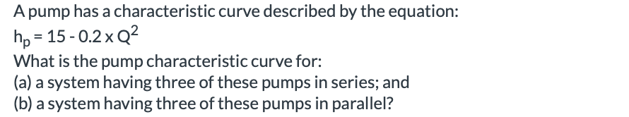 A pump has a characteristic curve described by