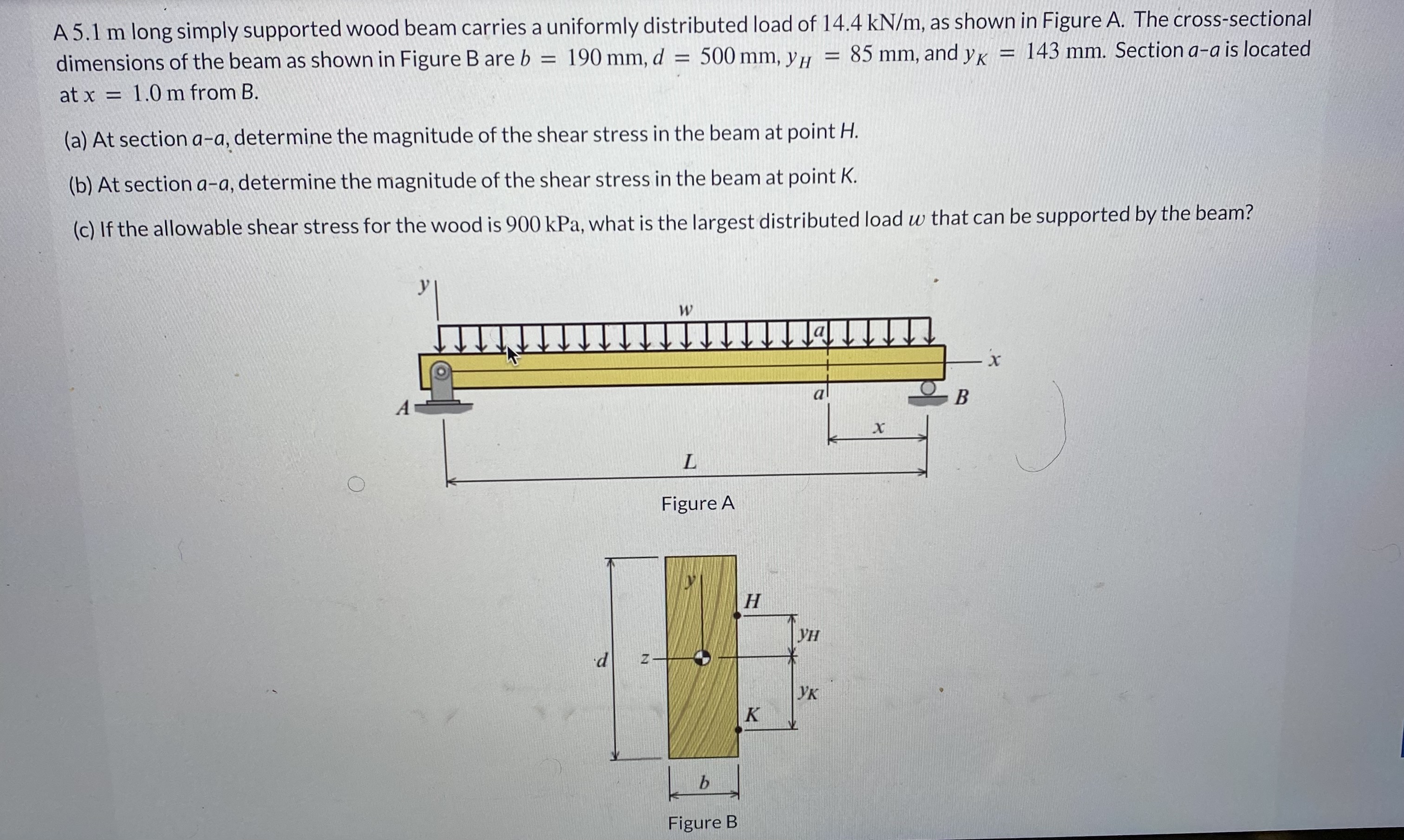 A 5 . 1 m long simply supported wood beam carries