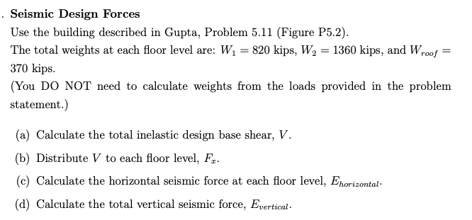 Seismic Design Forces Use the building described