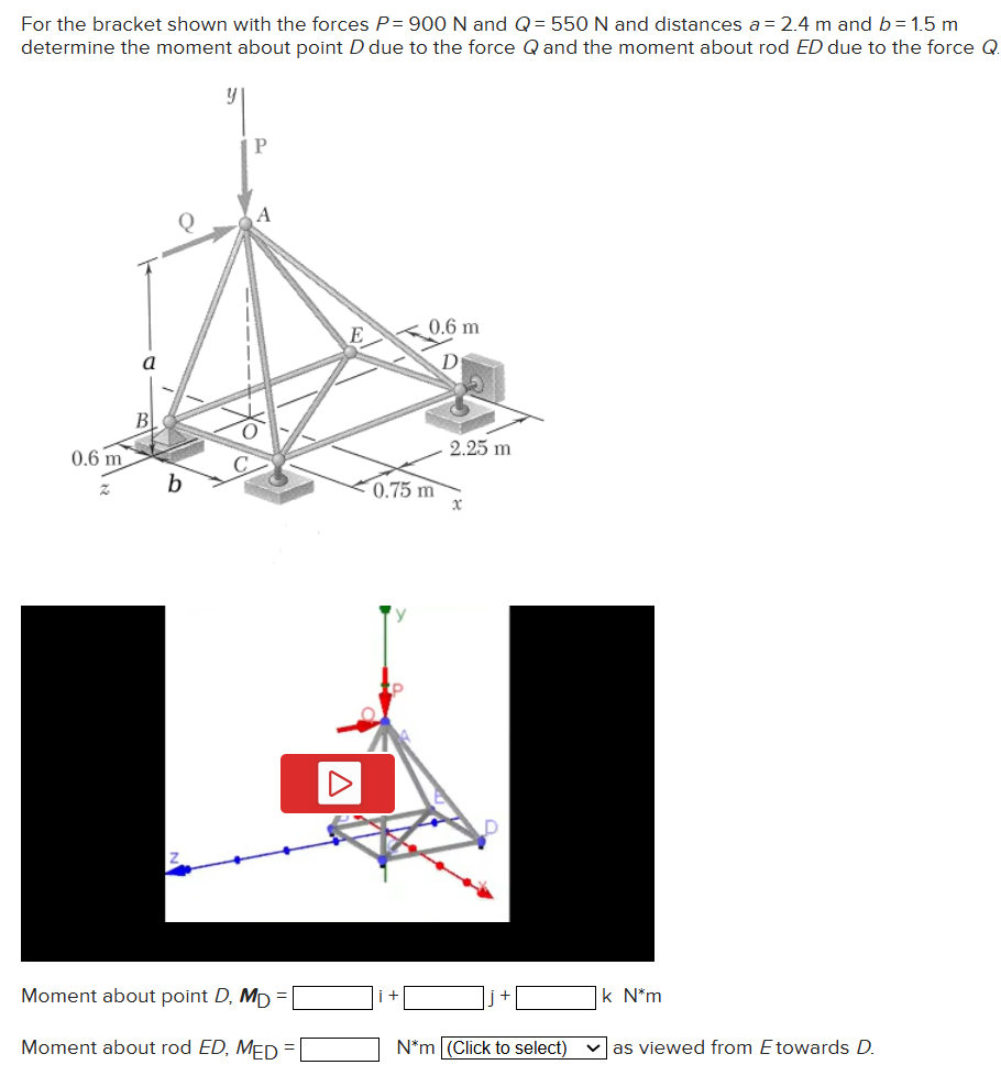 Moment about point D , M D = i + j + k N * m