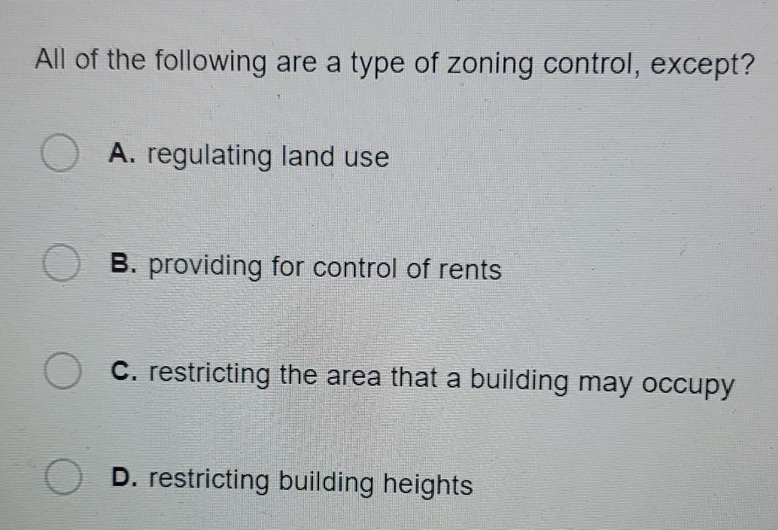 All of the following are a type of zoning