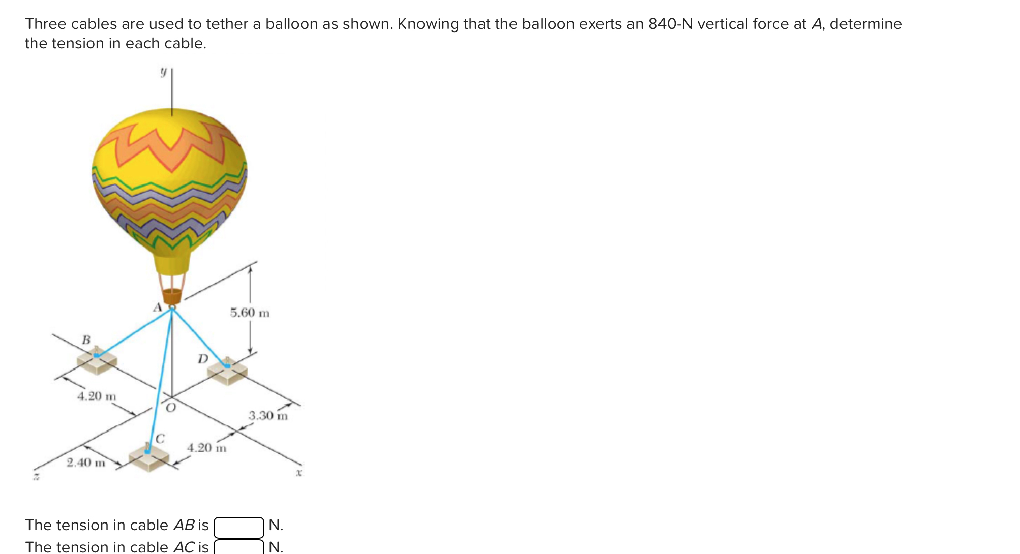 Three cables are used to tether a balloon as