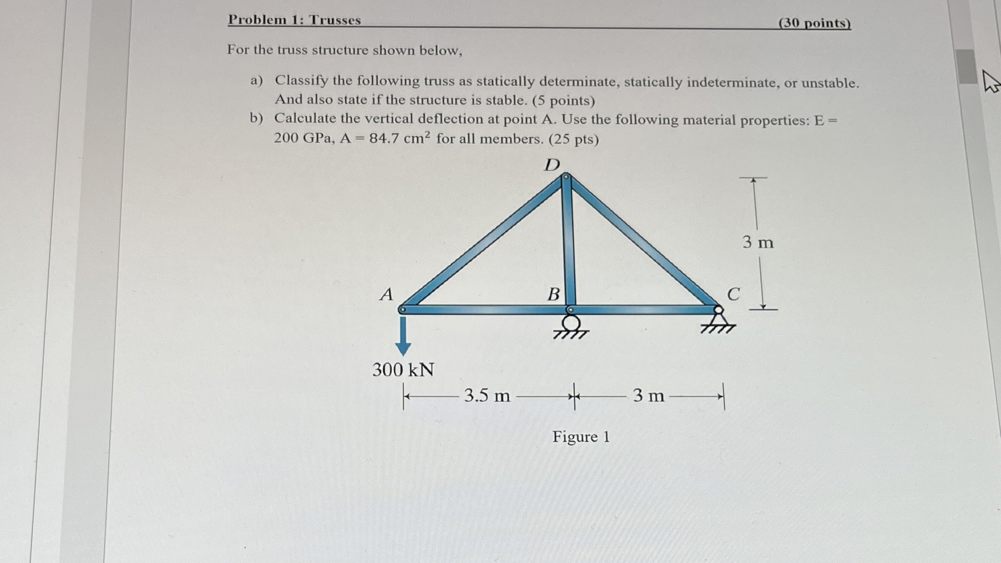Problem 1 : Trusses ( 3 0 points ) For the truss